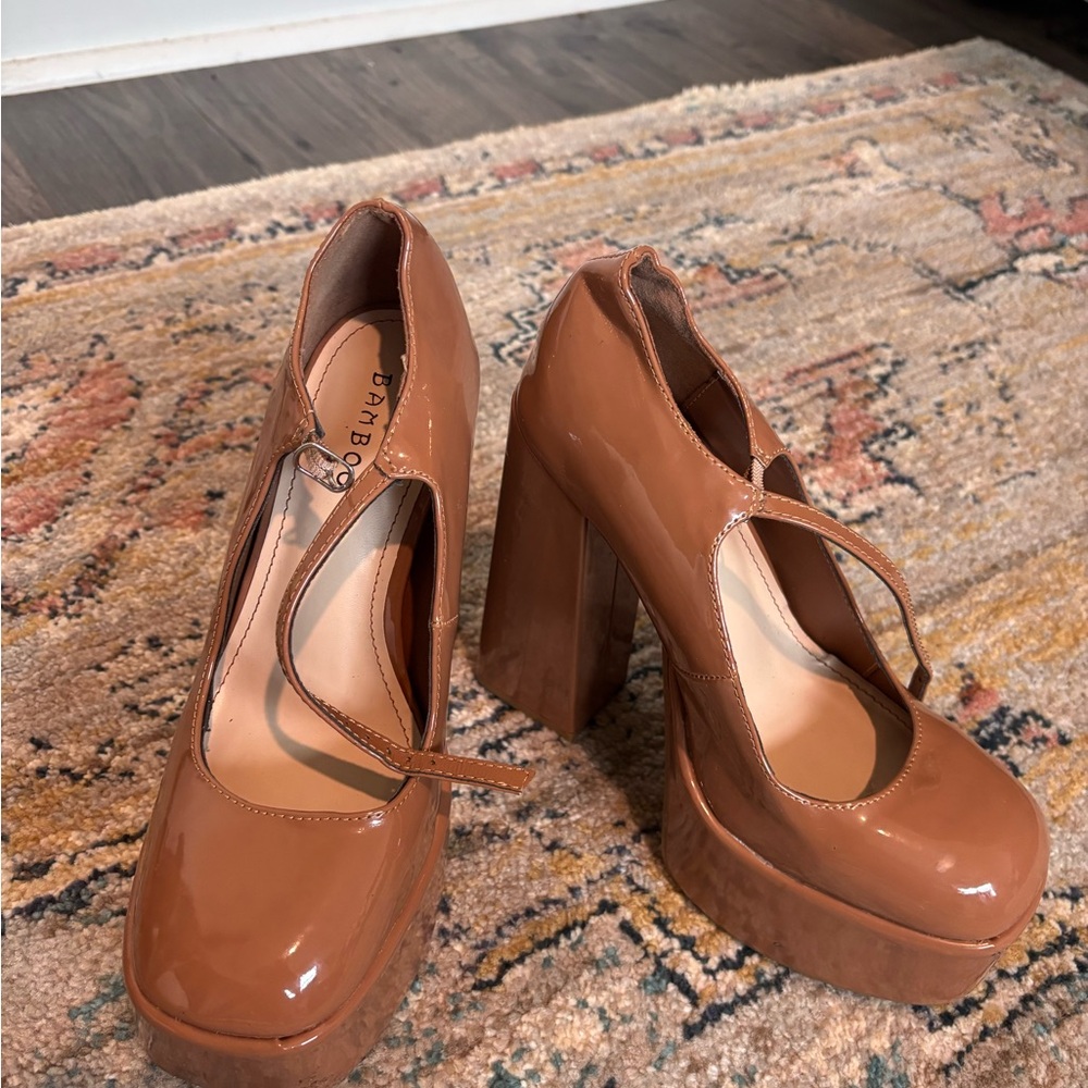 BAMBOO Tan Platform Heels